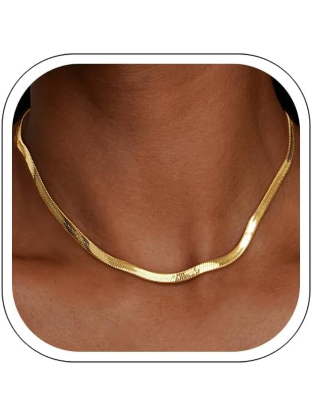 Elegant Herringbone Necklace for Women - 18K Gold Plated Flat Snake Chain, 16-24